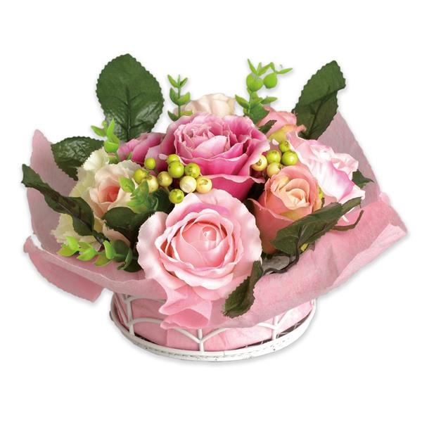 テーブルアレンジフラワー 造花 ピンクローズ 薔薇 バラ かわいい ネコポス不可 Ecru エクリュ